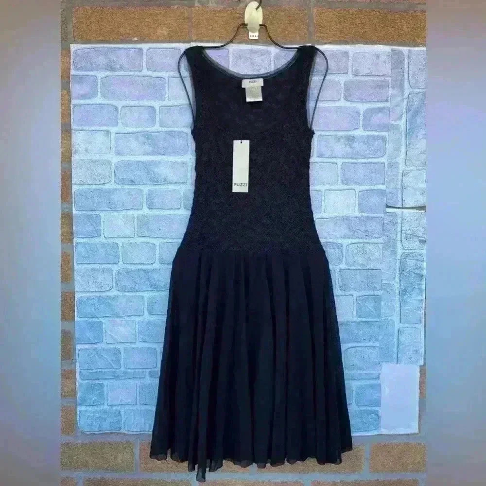 Fuzzi jean paul gaultier Lace Tulle Mesh Fit Flare Stretch dress size small NWT